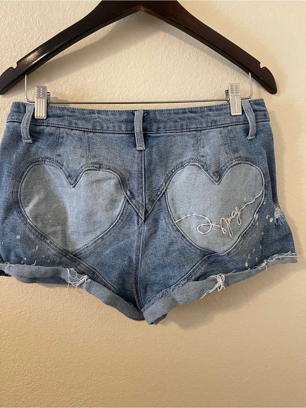 Juicy Couture Blue Denim Heart Patch Shorts